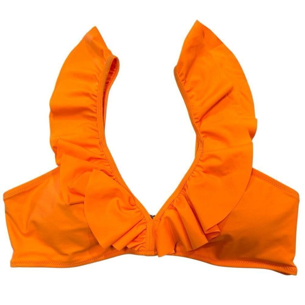 Cupshe Ruffle Shoulder Plunge V-Neck Padded Swim Bikini Top Orange Size XL